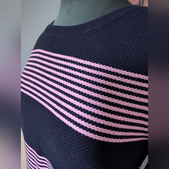 Talbots Navy Blue and Pink Striped Sweater Size Medium - Picture 3 of 12